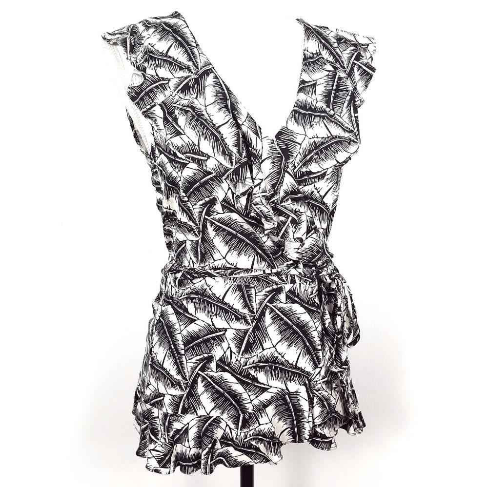 Ann Taylor Banana Leaf Ruffled Faux Wrap Top